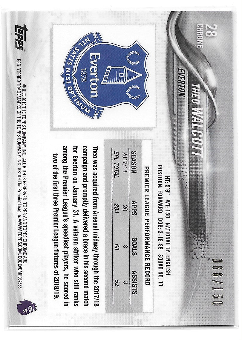 Theo Walcott (Everton) Blue /150 Topps Chrome Premier League 18-19