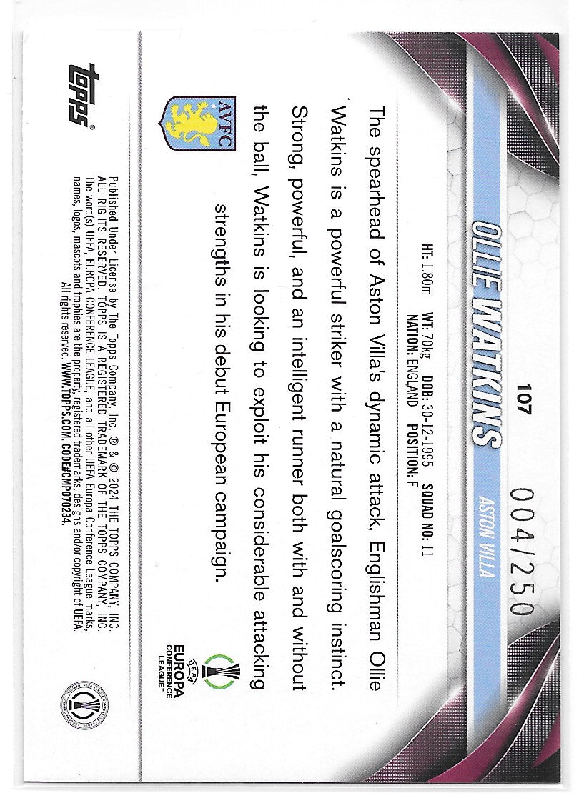 Ollie Watkins (Aston Villa) Navy Blue /250 Topps UCC Flagship 23-24
