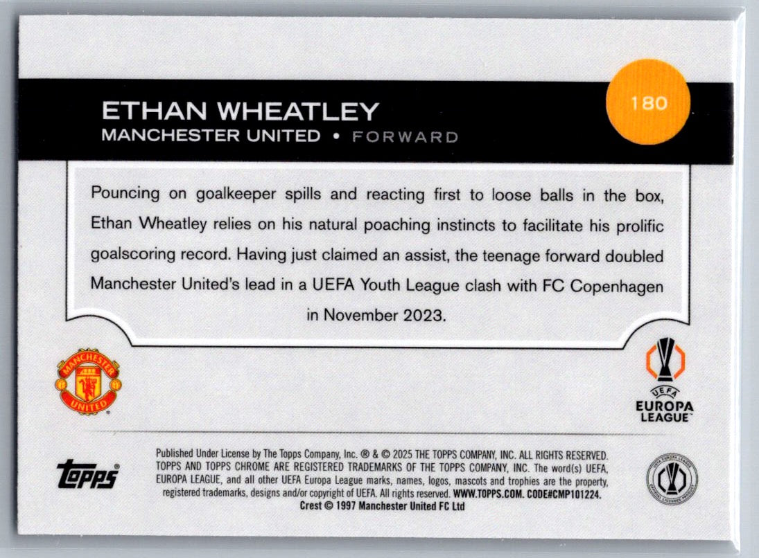 Ethan Wheatley (Manchester United) Magenta Shimmer RC Topps Chrome UCC 24-25