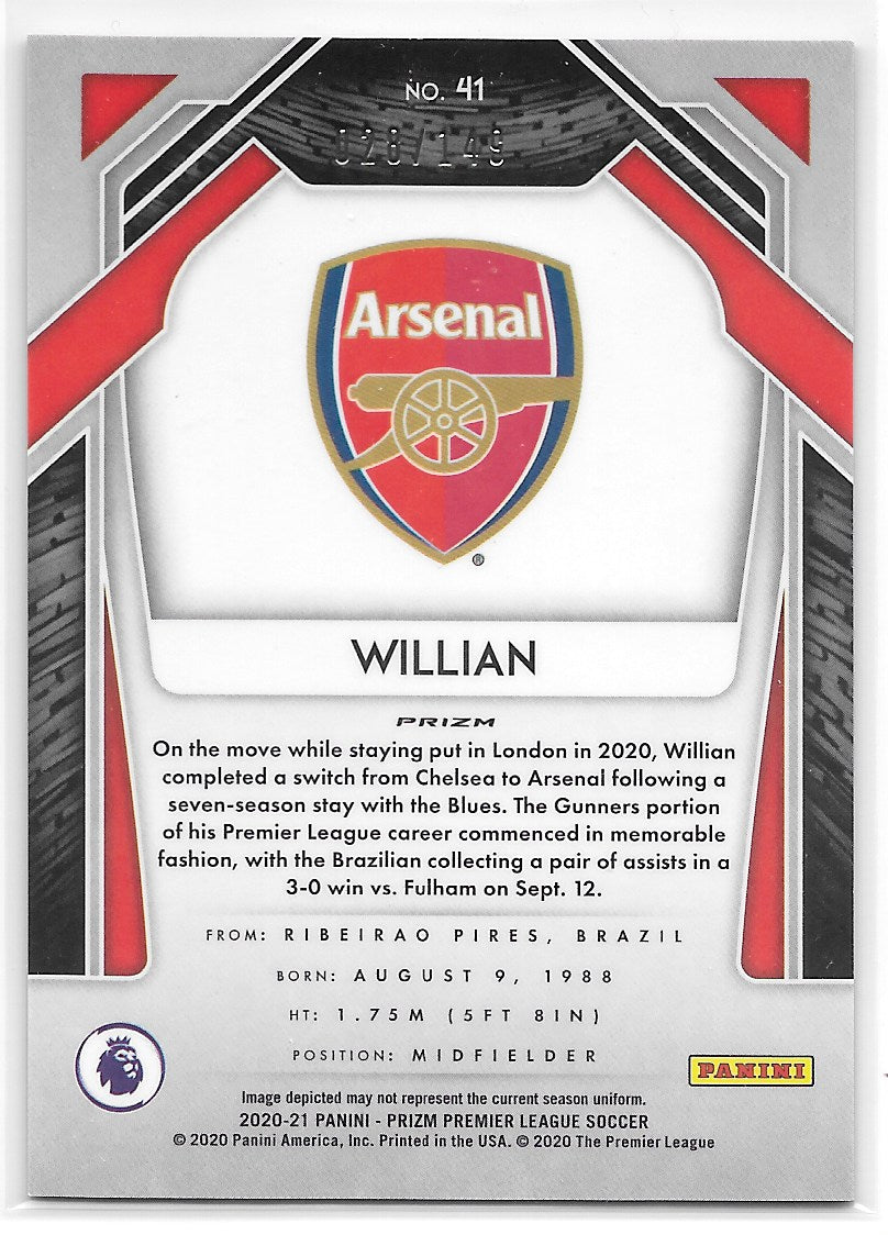 Willian (Arsenal) Red /149 Panini Prizm Premier League 20-21