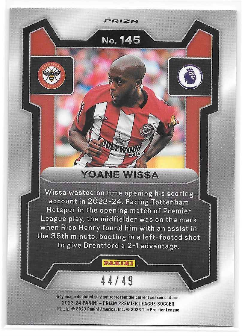 Yoane Wissa (Brentford FC) Red Lazer Prizm /49 Panini Prizm Premier League 23-24