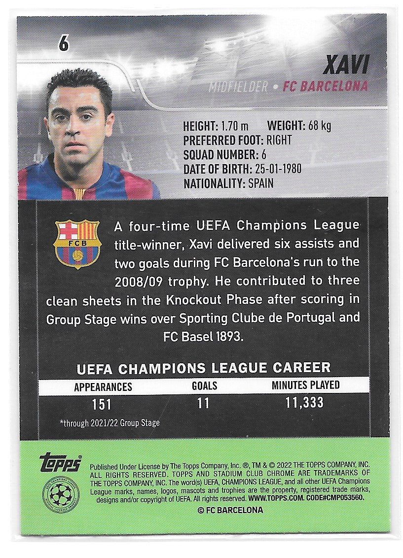 Xavi (FC Barcelona) Blue Prism Refractor Topps Stadium Club Chrome 21-22