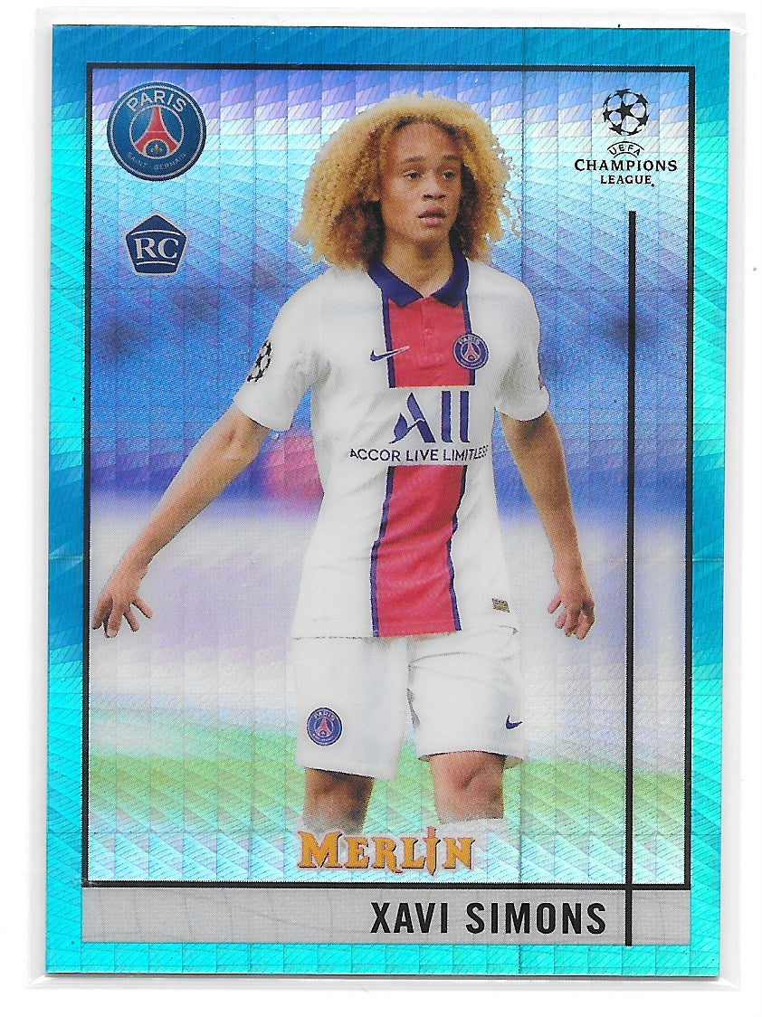 Xavi Simons (PSG) Aqua Prism Refractor RC Topps Merlin Chromre 20-21