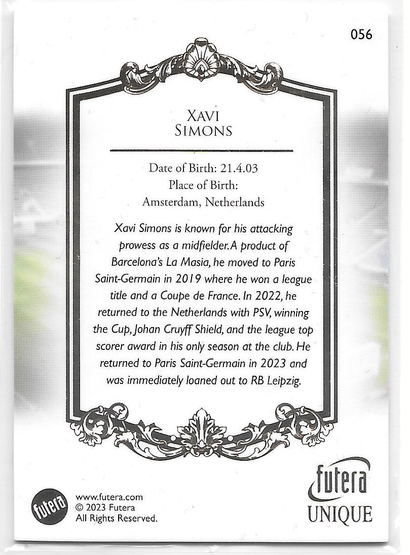 Xavi Simons (Netherlands) Base Futera Unique World Football 23-24