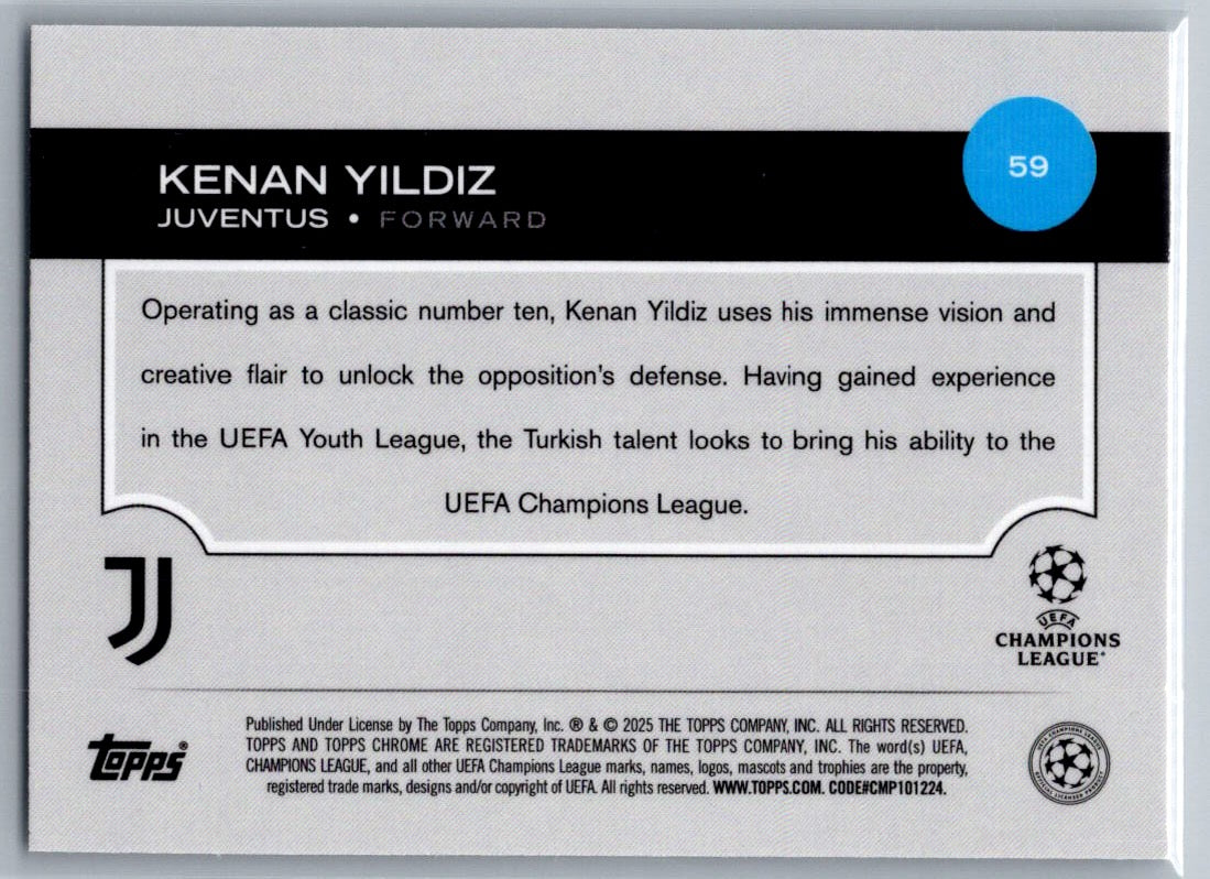 Kenan Yildiz (Juventus) Wave Refractor Future Stars Topps Chrome UCC 24-25