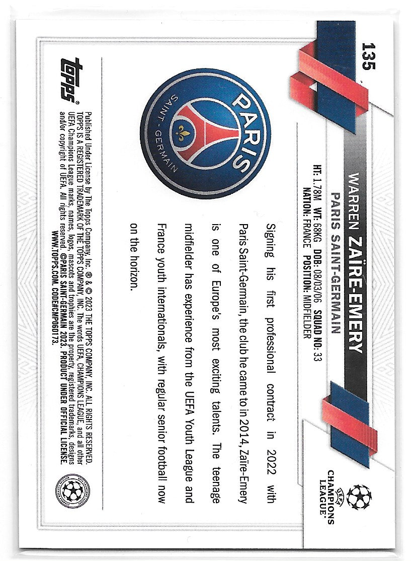 Warren Zaire-Emery (PSG) Black & White Ray Wave Topps Chrome UCC 22-23