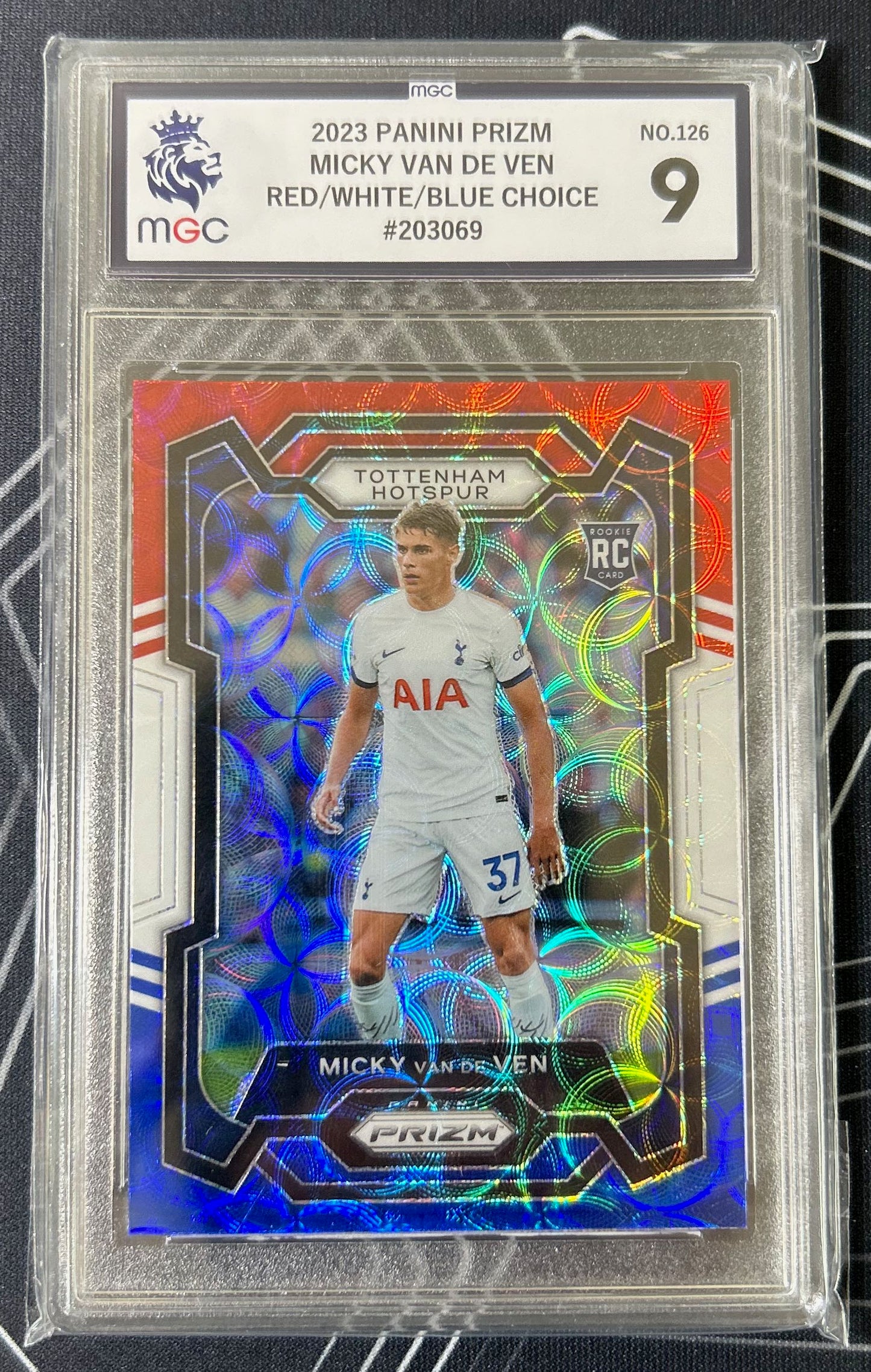 Micky van de Ven (Tottenham Hotspur) Red White & Blue Choice RC Panini Prizm Premier League 23-24 MGC 9