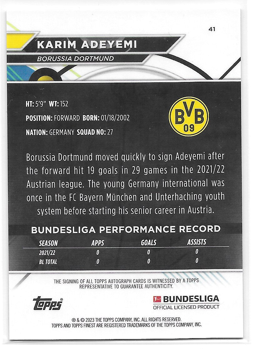 Karim Adeyemi (Borussia Dortmund) Auto Topps Finest Bundesliga 22-23