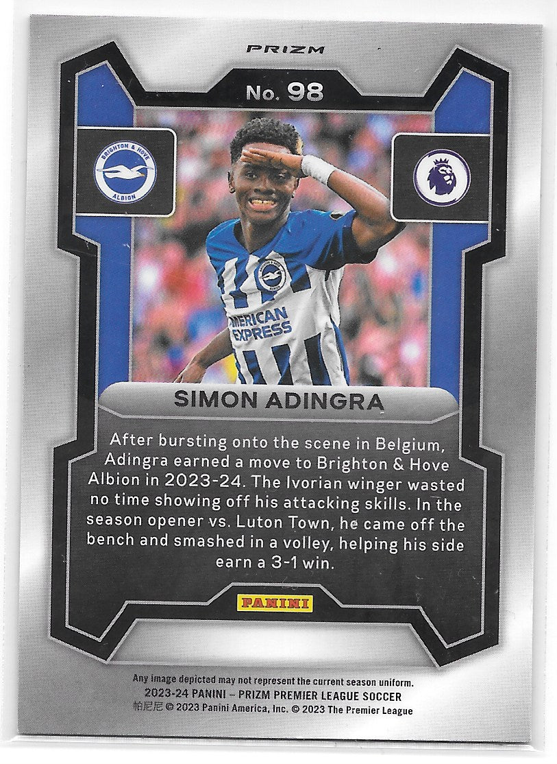 Simon Adingra (Brighton & Hove Albion) Tiger Stripe Choice RC Panini Prizm Premier League 23-24