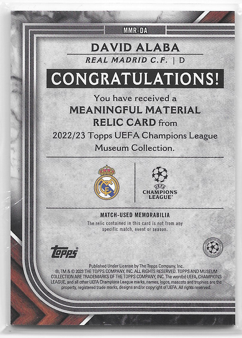 David Alaba (Real Madrid CF) Meaningful Material Relic Sapphire /75 Topps Museum Collection UEFA CL 22-23