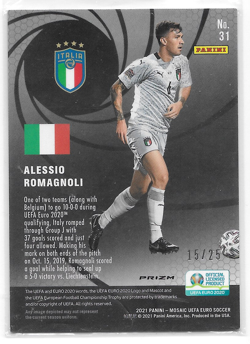 Alessio Romagnoli (Italy) International Men of Mastery White /25 Panini Mosaic UEFA Euro 2020