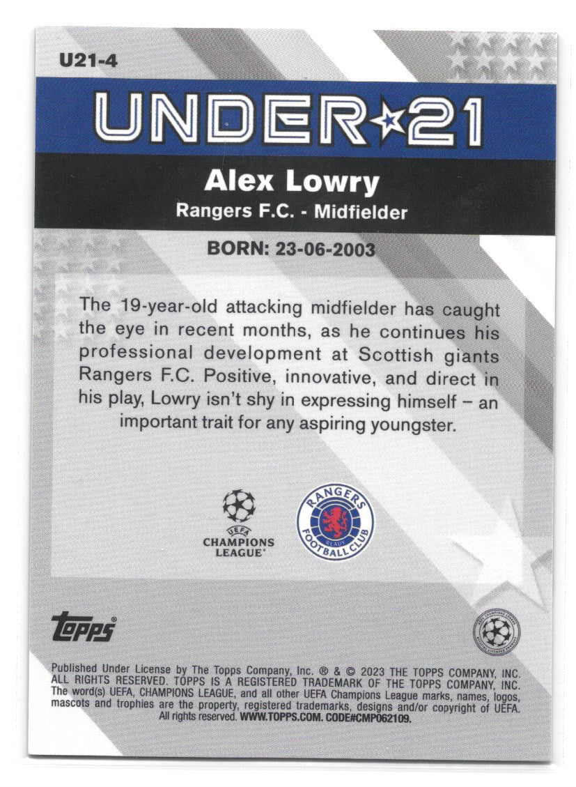 Alex Lowry (Rangers FC) Under 21 Stars Topps Merlin Chrome UCC 22-23