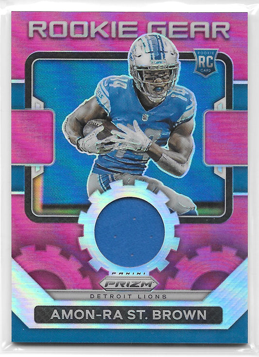 Amon-Ra St Brown (Detroit Lions) Rookie Gear Patch Pink Panini Prizm Football 2021