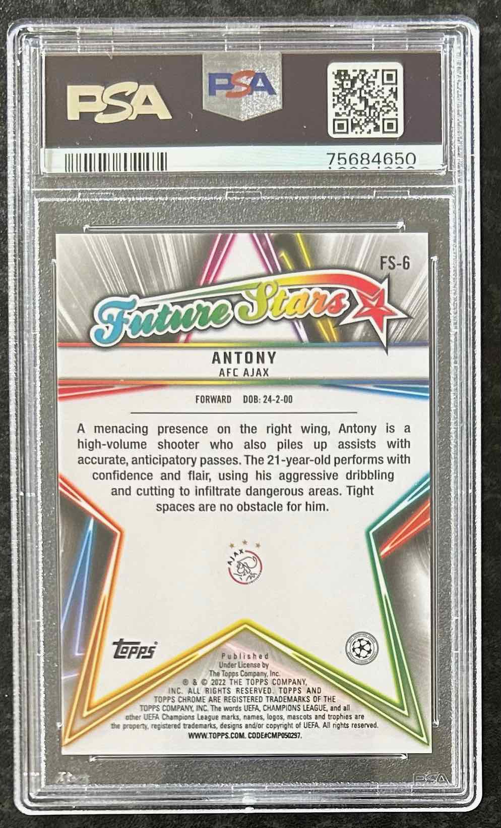 Antony (AFC Ajax) Future Stars Gold Lava Refractor Topps Chrome UCL 21-22 PSA 10