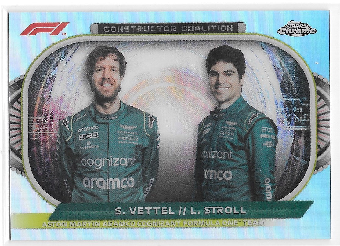 Aston Martin (Vettel & Stroll) Constructor Coalition Refractor Topps Chrome Formula 1 2022