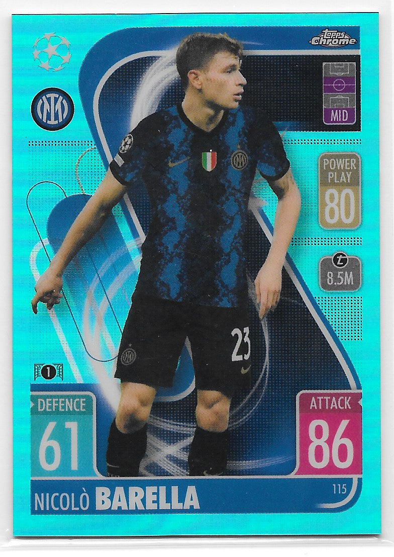 Nicolo Barella (FC Internazionale Milano) Aqua Refractor /150 Topps Ch ...