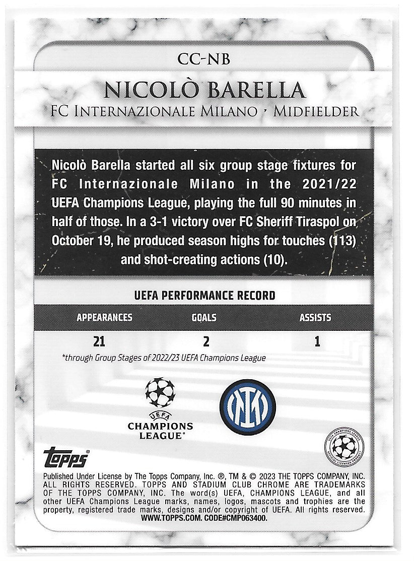 Nicolo Barella (FC Internazionale Milano) Championship Contributions Topps Stadium Club Chrome 22-23