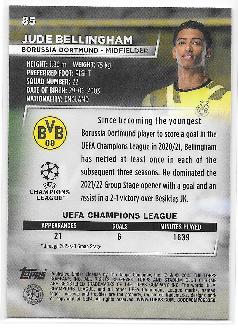 Jude Bellingham (Borussia Dortmund) Base Topps Stadium Club Chrome 22-23