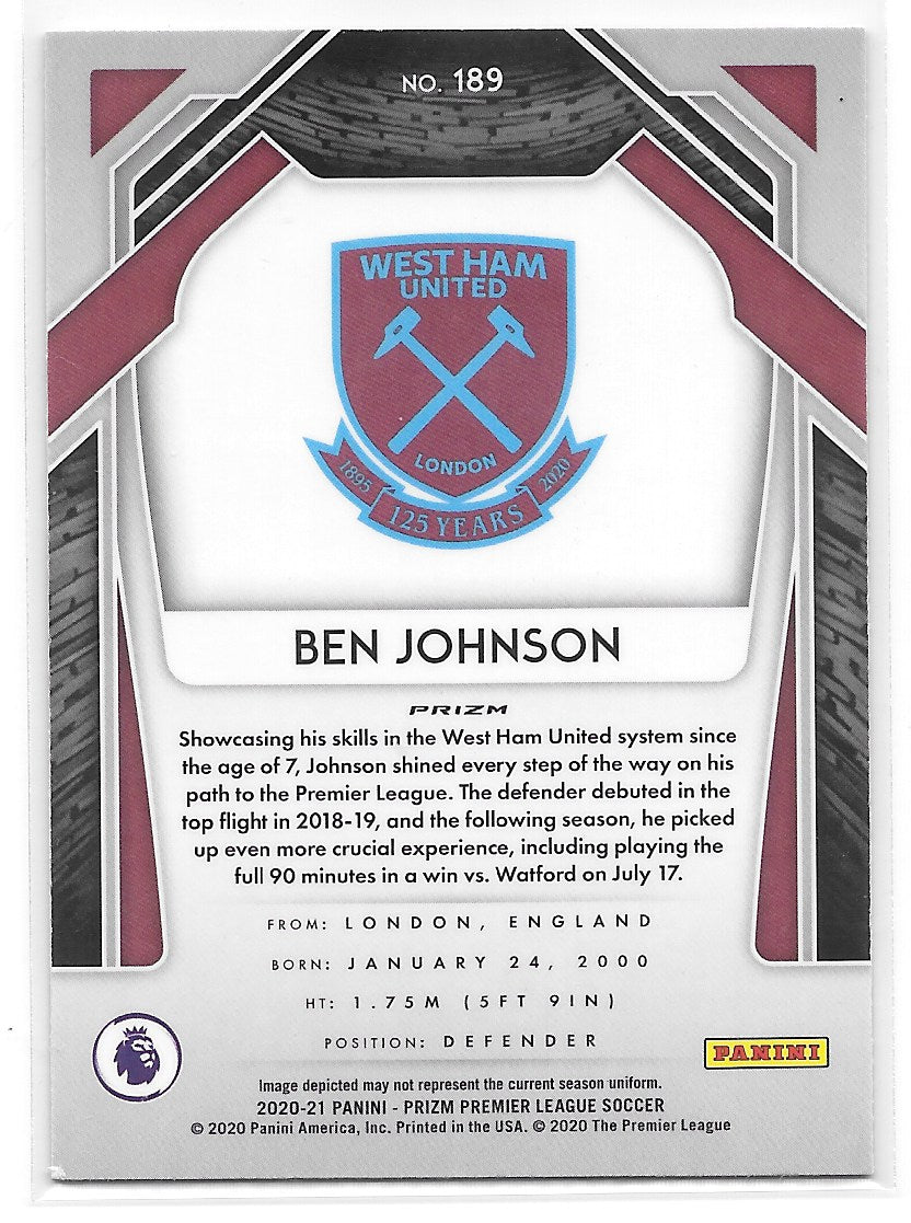 Ben Johnson (West Ham United) Red Ice RC Panini Prizm Premier League 20-21