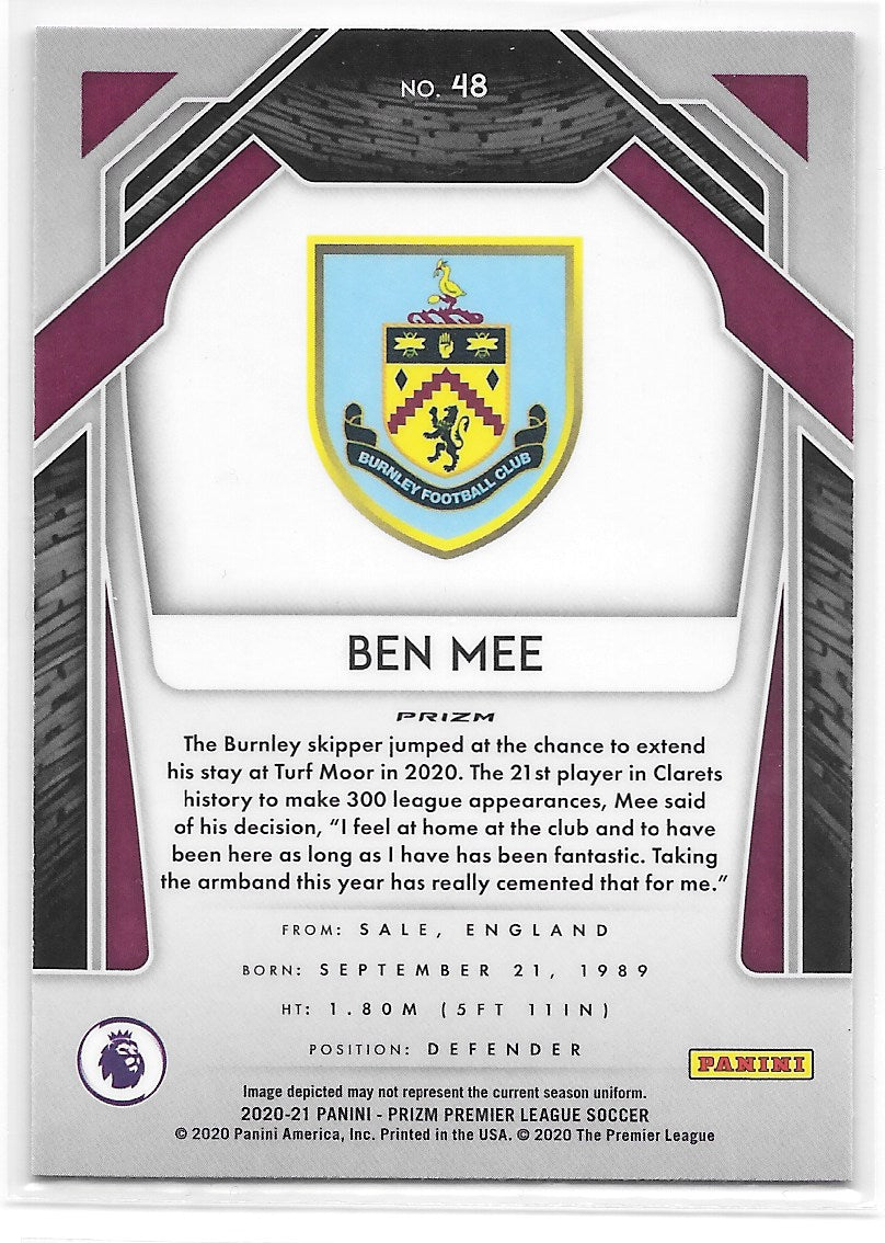 Ben Mee (Burnley FC) Pink Ice Panini Prizm Premier League 20-21