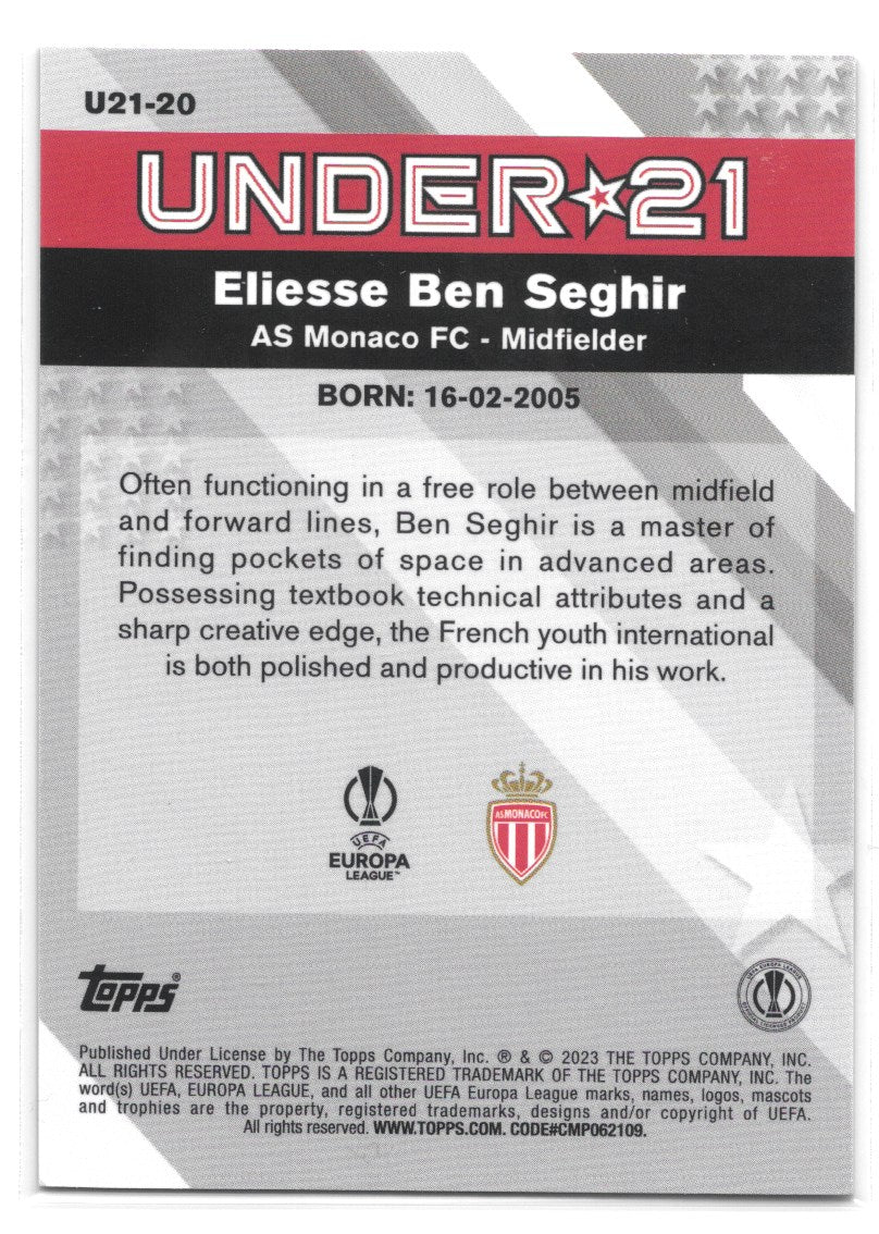 Eliesse Ben Seghir (AS Monaco FC) Under 21 Stars Topps Merlin Chrome UCC 22-23