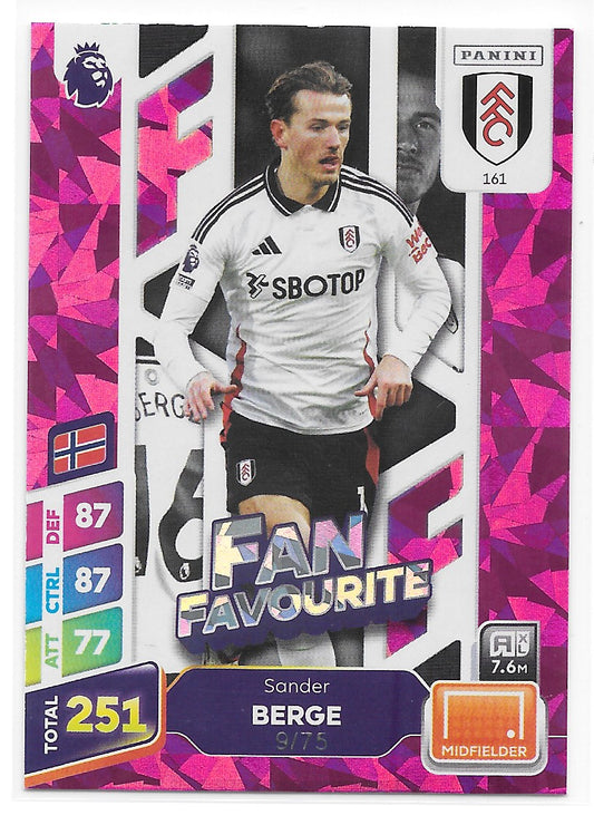 Sander Berge (Fulham) Fan Favourite Purple /75 Panini Premier League Adrenalyn XL Plus 2025