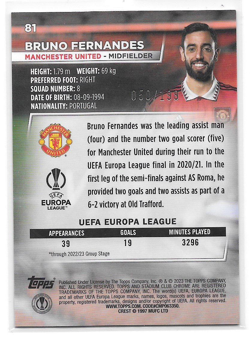 Bruno Fernandes (Manchester United) Night Vision Prism /199 Topps Stadium Club Chrome 22-23