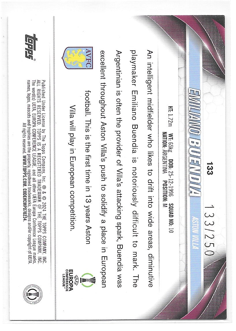 Emiliano Buendia (Aston Villa) Navy Blue /250 Topps UCC Flagship 23-24