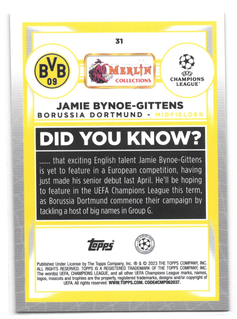 Jamie Bynoe-Gittens (Borussia Dortmund) Aqua Prism Refractor RC Topps Merlin Chrome UCC 22-23