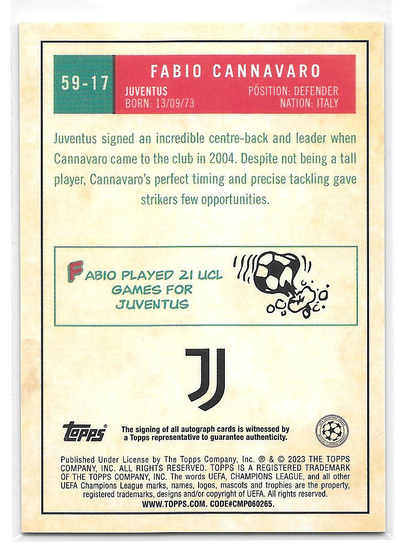 Fabio Cannavaro (Juventus) 1959 Auto SP Topps Chrome UEFA Club Competitions 22-23