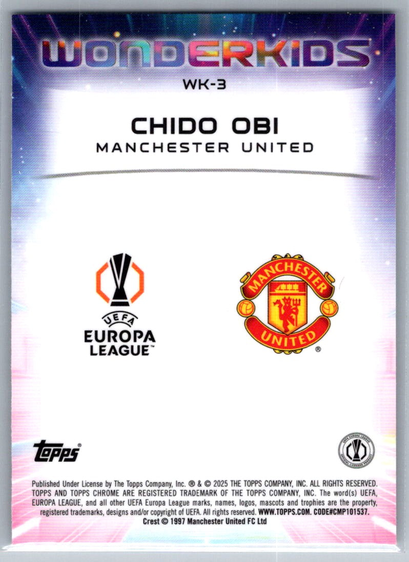 Chido Obi (Manchester United) Wonderkids RC Topps Chrome UCC 24-25