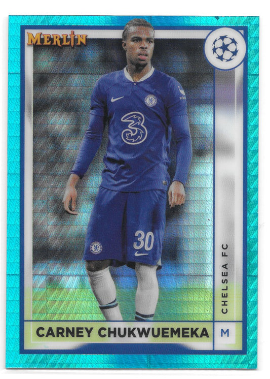 Carney Chukwuemeka (Chelsea FC) Aqua Prism Refractor Topps Merlin Chrome UCC 22-23