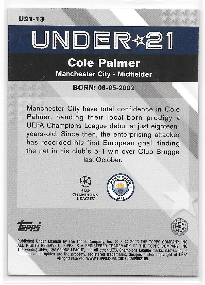 Cole Palmer (Manchester City) Under 21 Stars Topps Merlin Chrome UCC 22-23