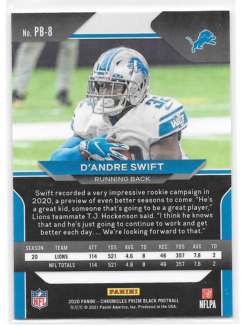 D’Andre Swift (Detroit Lions) Prizm Black RC Panini Chronicles Football 2020