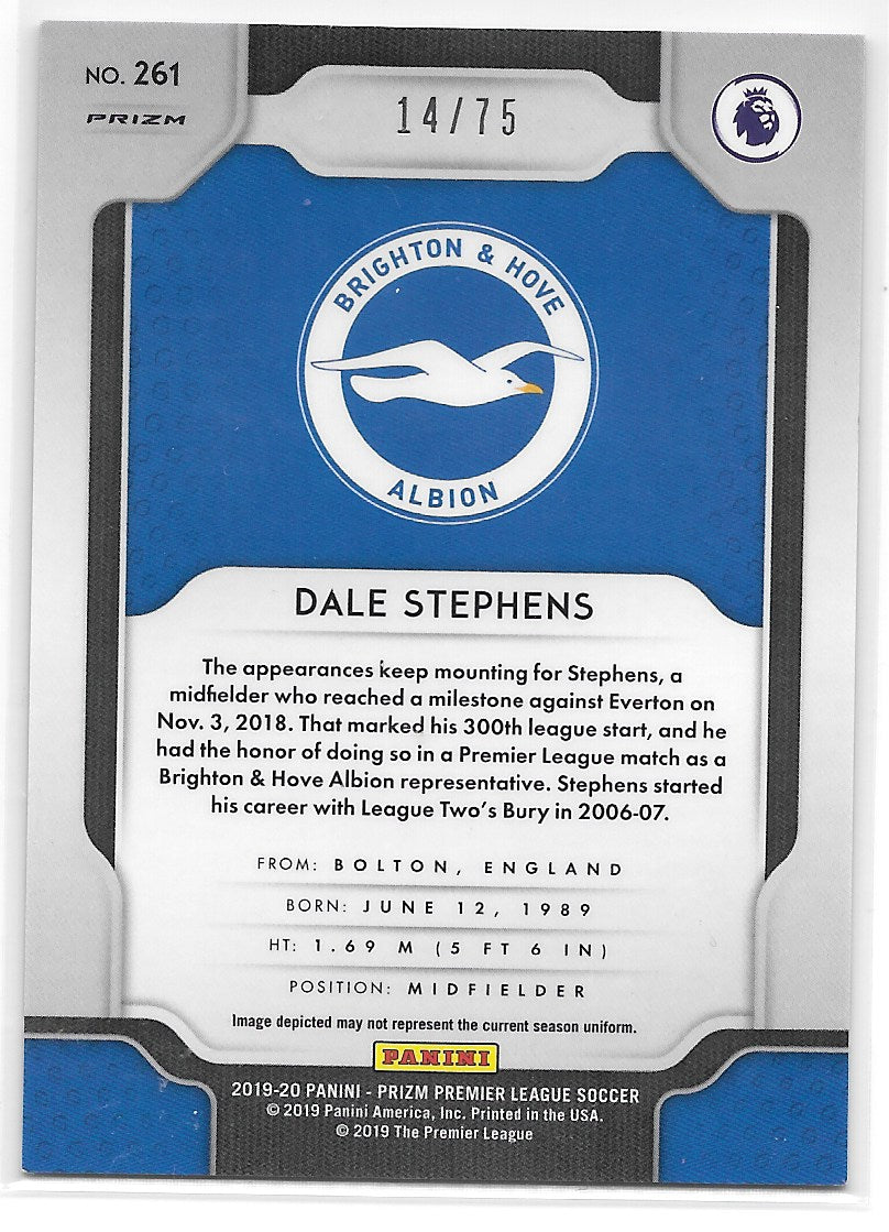 Dale Stephens (Brighton & Hove Albion) Blue Ice /75 RC Panini Prizm Premier League 19-20