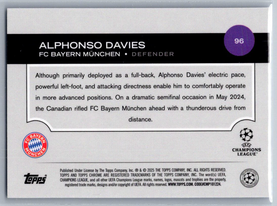 Alphonso Davies (FC Bayern Munchen) Blue Prism Refractor /150 Topps Chrome UCC 24-25