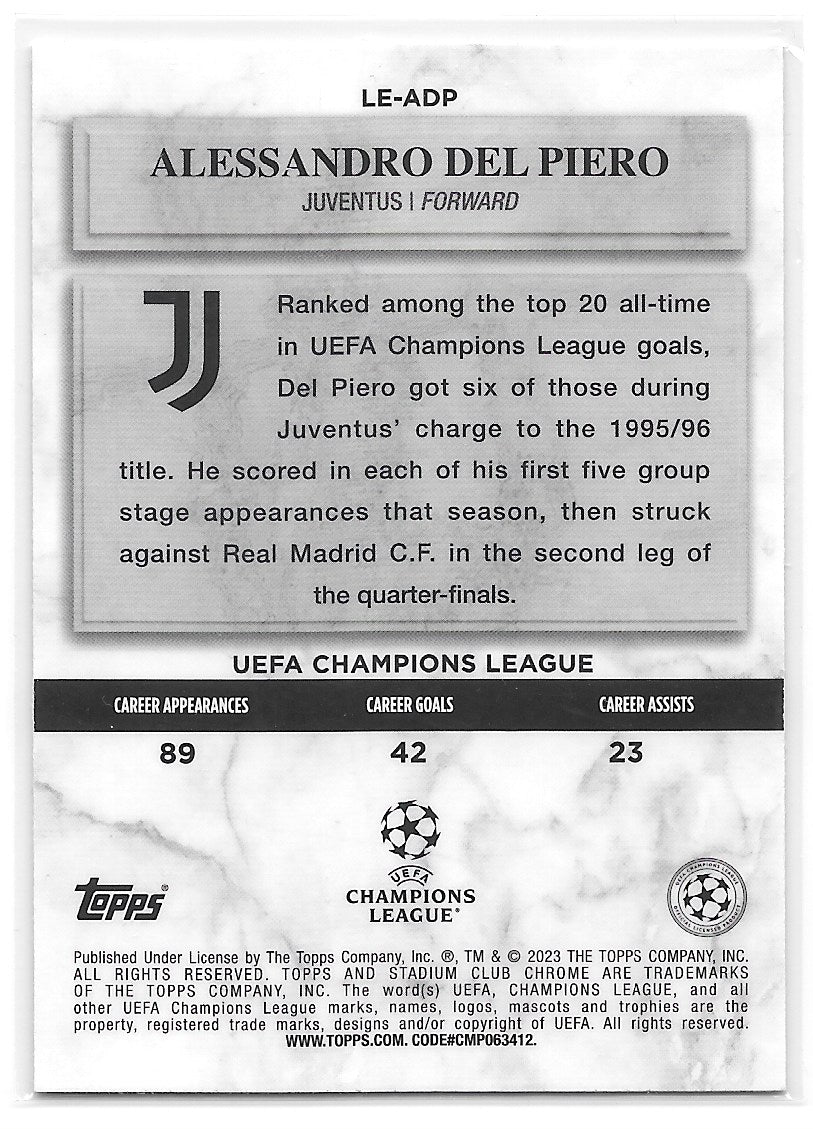 Alessandro Del Piero (Juventus) Legends of Europe Topps Stadium Club Chrome 22-23