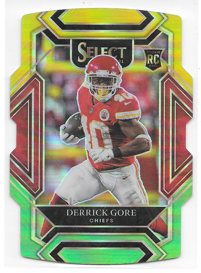 Derrick Gore (Kansas City Chiefs) Club Level Die Cut Green Yellow RC Panini Select Football 2021