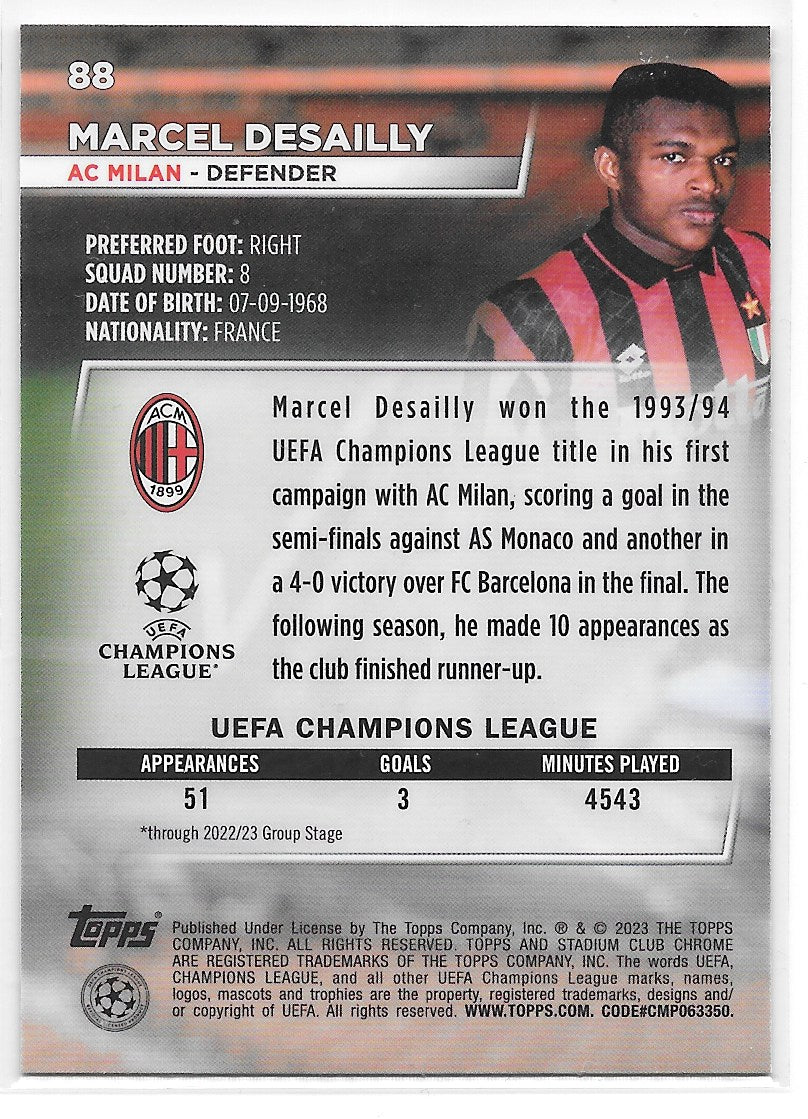 Marcel Desailly (AC Milan) Blue Prism Refractor Topps Stadium Club Chrome 22-23