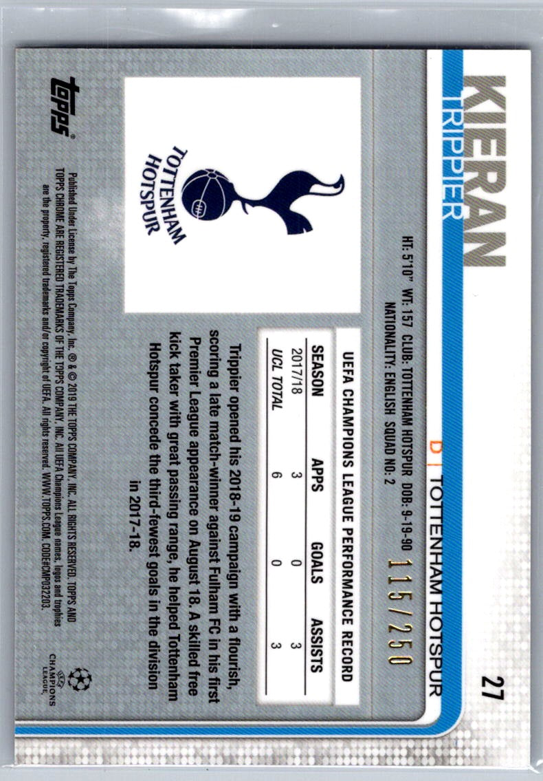Kieran Trippier (Tottenham Hotspur) Purple Refractor /250 Topps Chrome UCL 2018-19