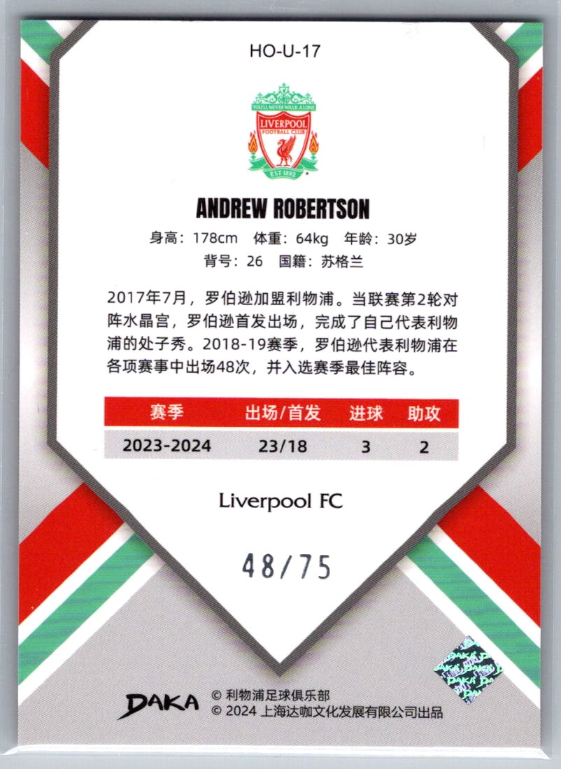 Andrew Robertson (Liverpool FC) Holocene Orange /75 Daka Liverpool Team Set 23-24