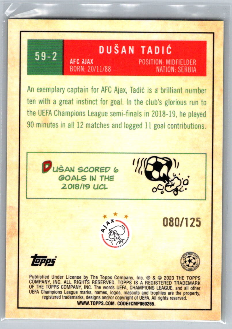 Dusan Tadic (AFC Ajax) 1959 Yellow Refractor /125 Topps Chrome UCC 22-23