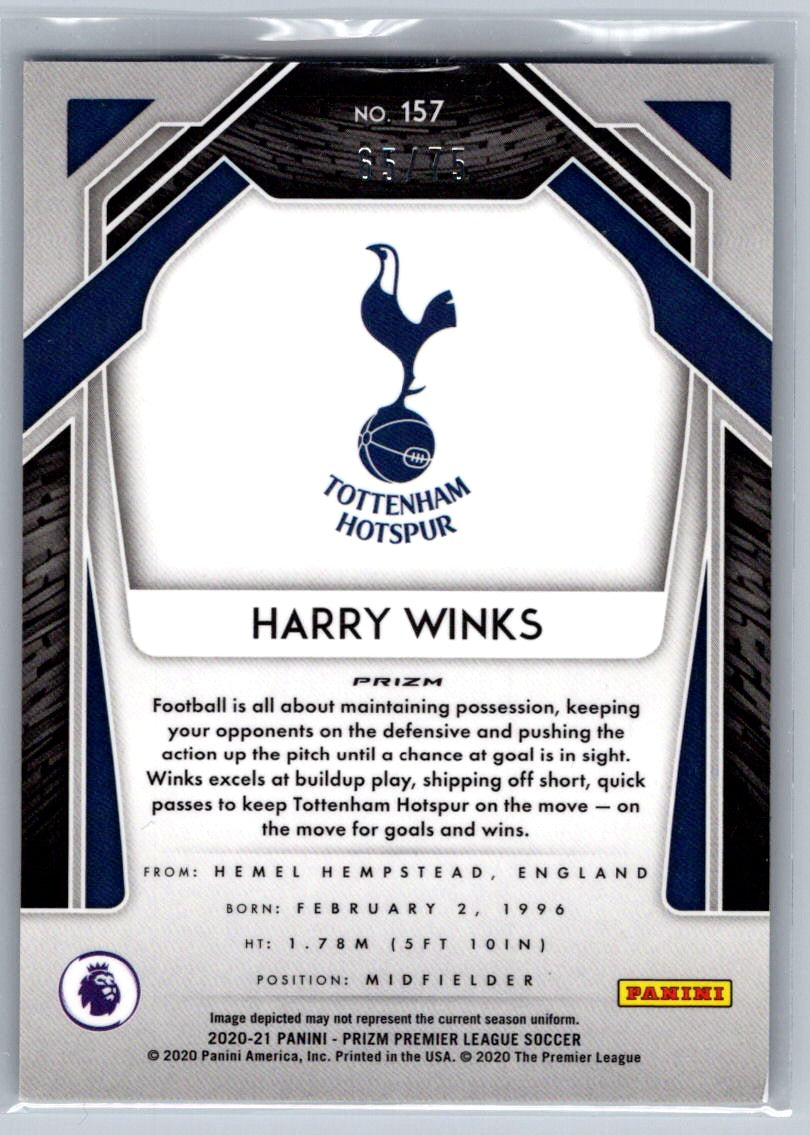 Harry Winks (Tottenham Hotspur) Blue Ice Prizm /75 Panini Prizm Premier League 20-21