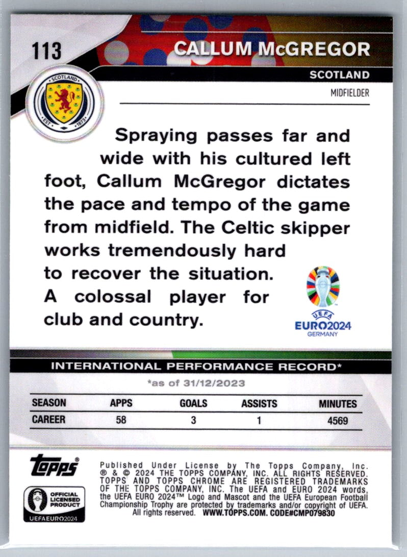 Callum McGregor (Scotland) Neon Green Refractor /150 Topps Chrome UEFA Euro 2024