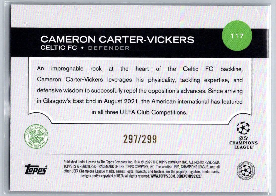 Cameron Carter-Vickers (Celtic FC) Purple Inferno /299 Topps UCC Flagship 24-25