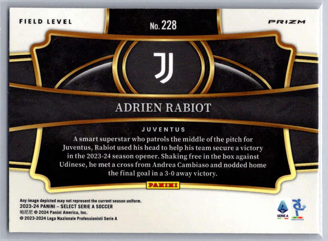 Adrien Rabiot (Juventus) Field Level Blue Panini Select Serie A 23-24