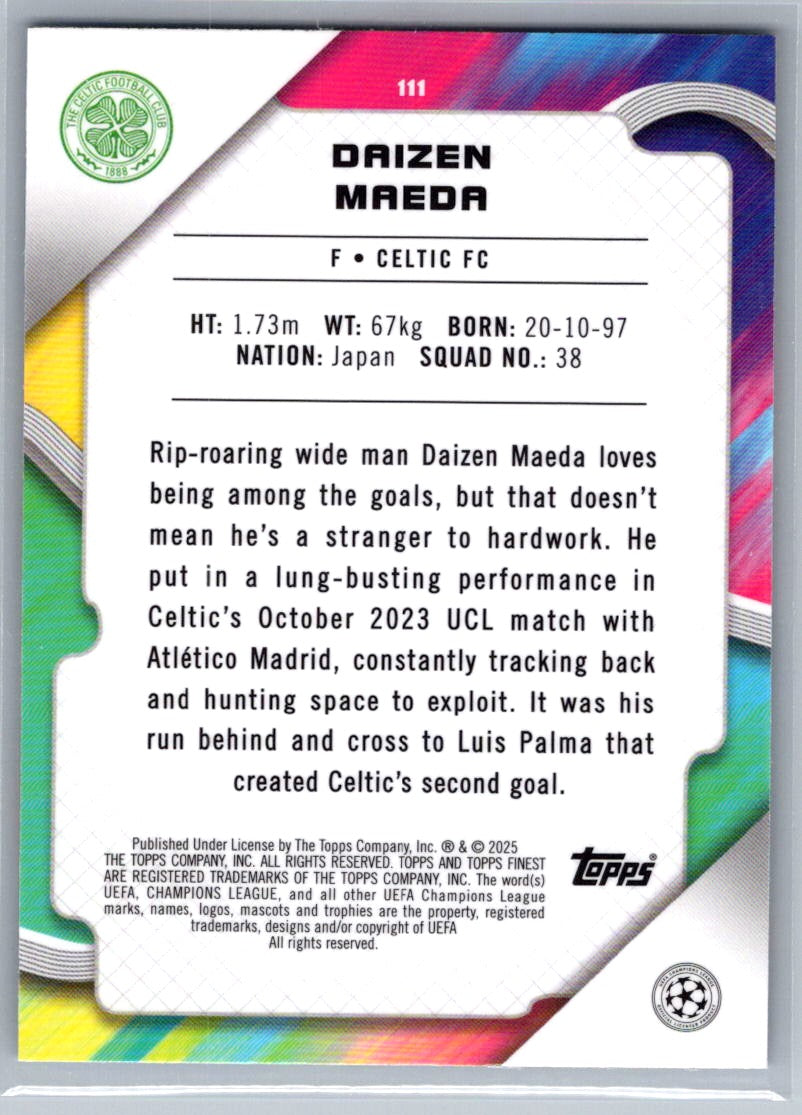 Daizen Maeda (Celtic FC) Sky Blue Refractor /275 Topps Finest UCC 24-25