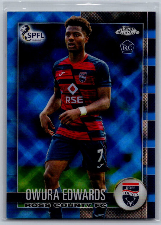 Owura Edwards (Ross County) Blue Tartan Refractor /75 RC Topps Chrome SPFL 2022-23