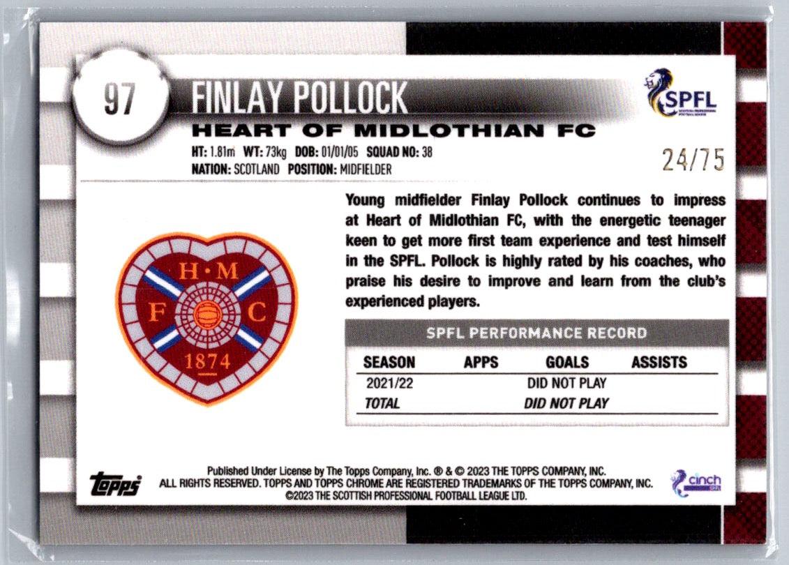 Finlay Pollock (Heart) Blue Tartan Refractor /75 RC Topps Chrome SPFL 2022-23