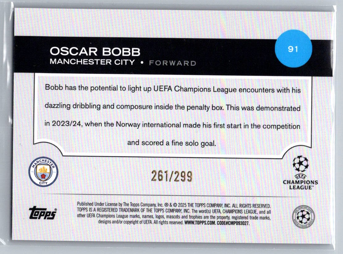 Oscar Bobb (Manchester City) Purple Inferno /299 Topps UCC Flagship 24-25